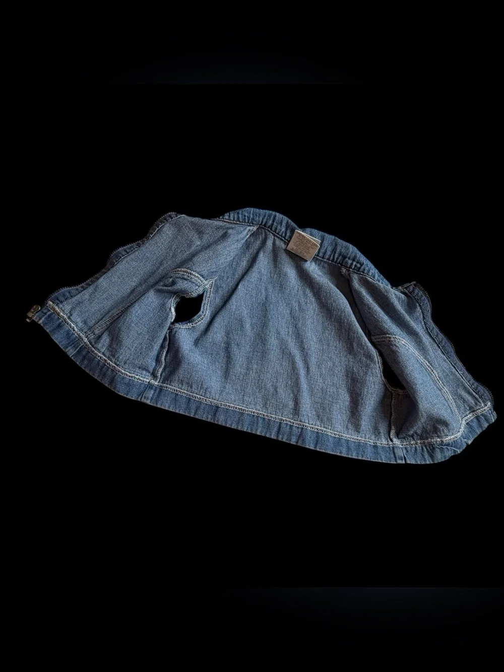 Vintage 90s Y2K California Concepts Cropped Denim Vest Zip Up Floral Trim Sz 5